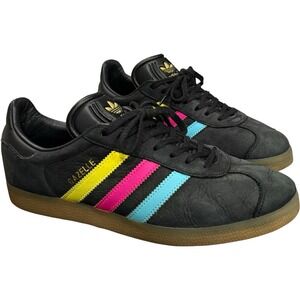 Adidas Gazelle CMYK Stripe Black Leather Sneakers Men's 8 Women's 9.5